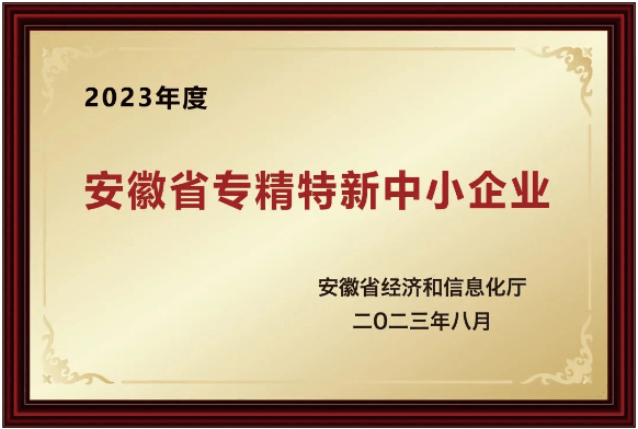 2023年獲得了安徽省“專(zhuān)精特新“中小企業(yè)榮譽(yù)稱(chēng)號(hào)